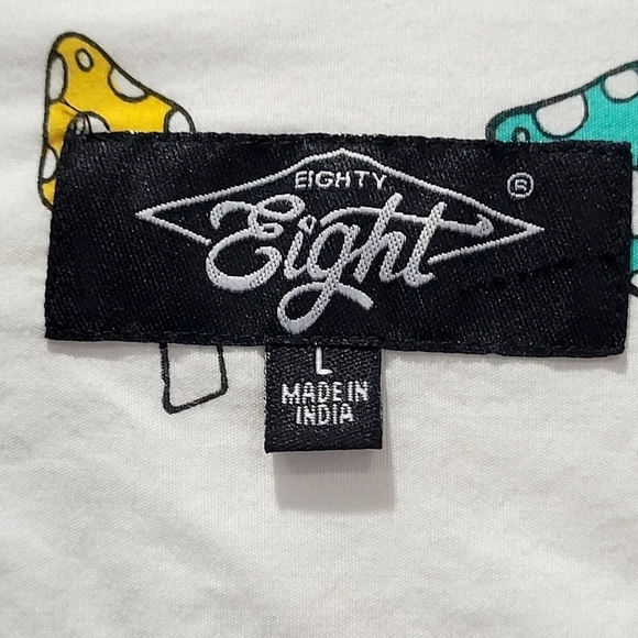 NWOT Eighty Eight 100% Cotton Mushroom Short Sleeve Dress Shirt Hippie Contempor - Picture 6 of 7